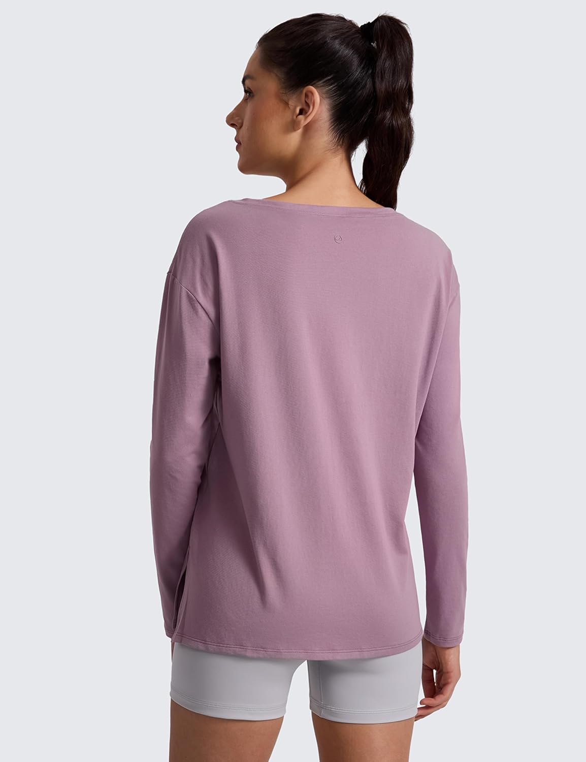 CRZ YOGA Cotton-Blend Long Sleeve Shirts for Women - Boat Neck Workout Athletic Casual Going Out Tops Soft Fall T-Shirt