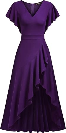 Miusol Women's Formal V Neck Ruffle Split Evening Party Long Dress