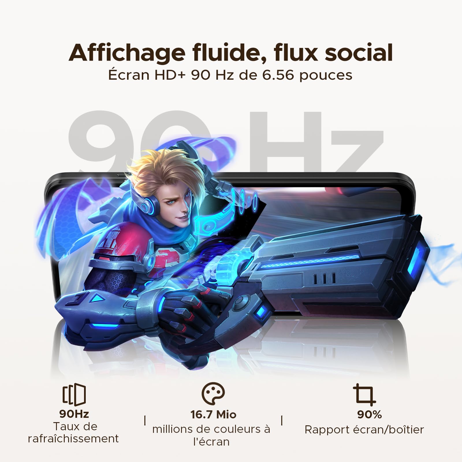 NOTE56 X Android 16 Smartphone Pas Cher, 6150mAh Telephone Portable, Écran 6.56" HD+ 90Hz, 24 Go+64 Go/2 to,Octa Core, Double SIM Débloquée Smartphone, 8MP+5MP, Face ID, 3.5mm Jack,GPS,OTG