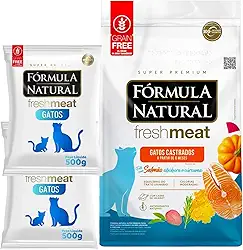 Fórmula Natural Fresh Meat, Ração Premium para Gatos Castrados, Sabor Salmão, 2 Unidades de 500g, Grain Free