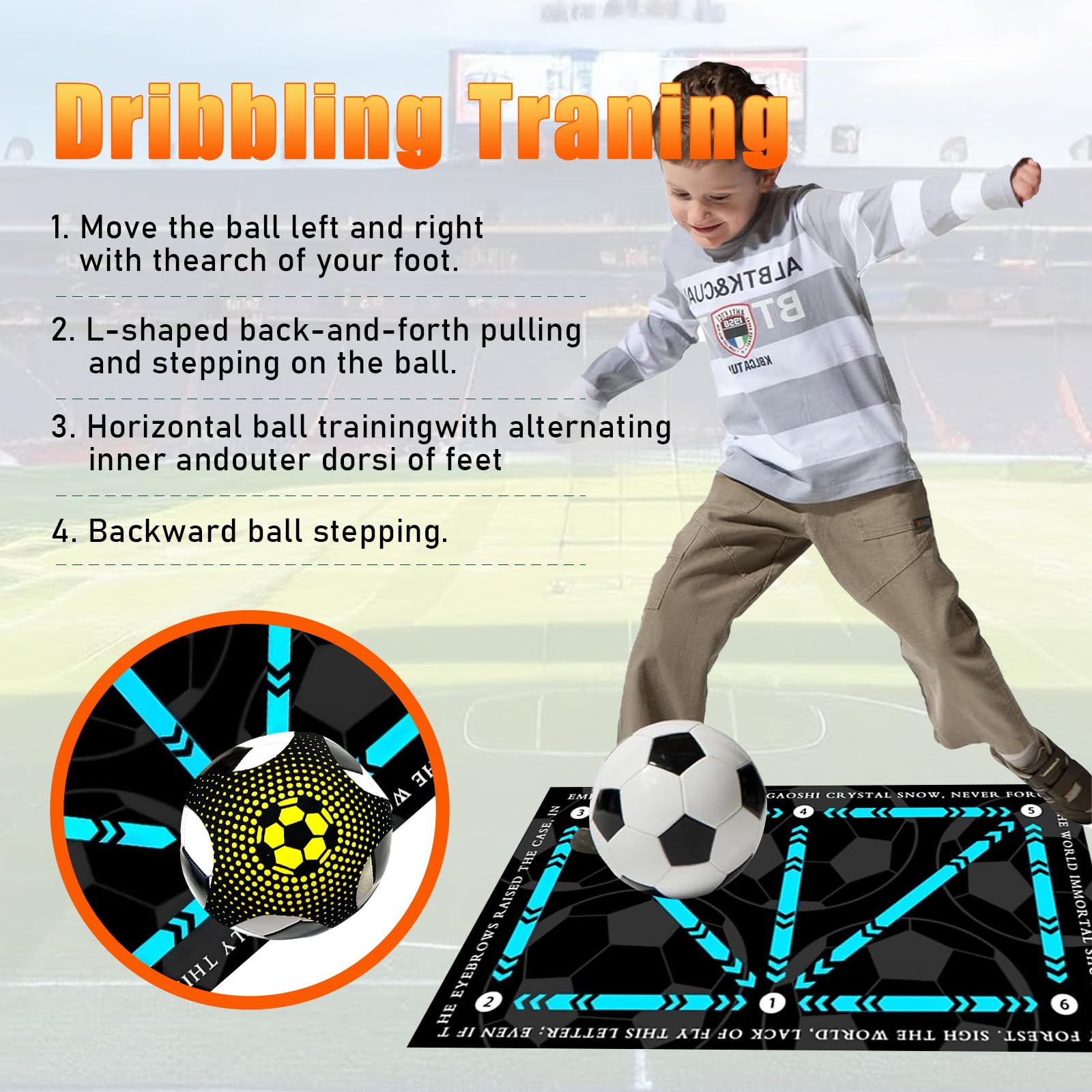 Kit D'entraînement Football YUJUVI – Tapis Antidérapant 90x60 Cm + Ceinture élastique + Sac, Pour Améliorer Dribble Et Contrôle Du Ballon