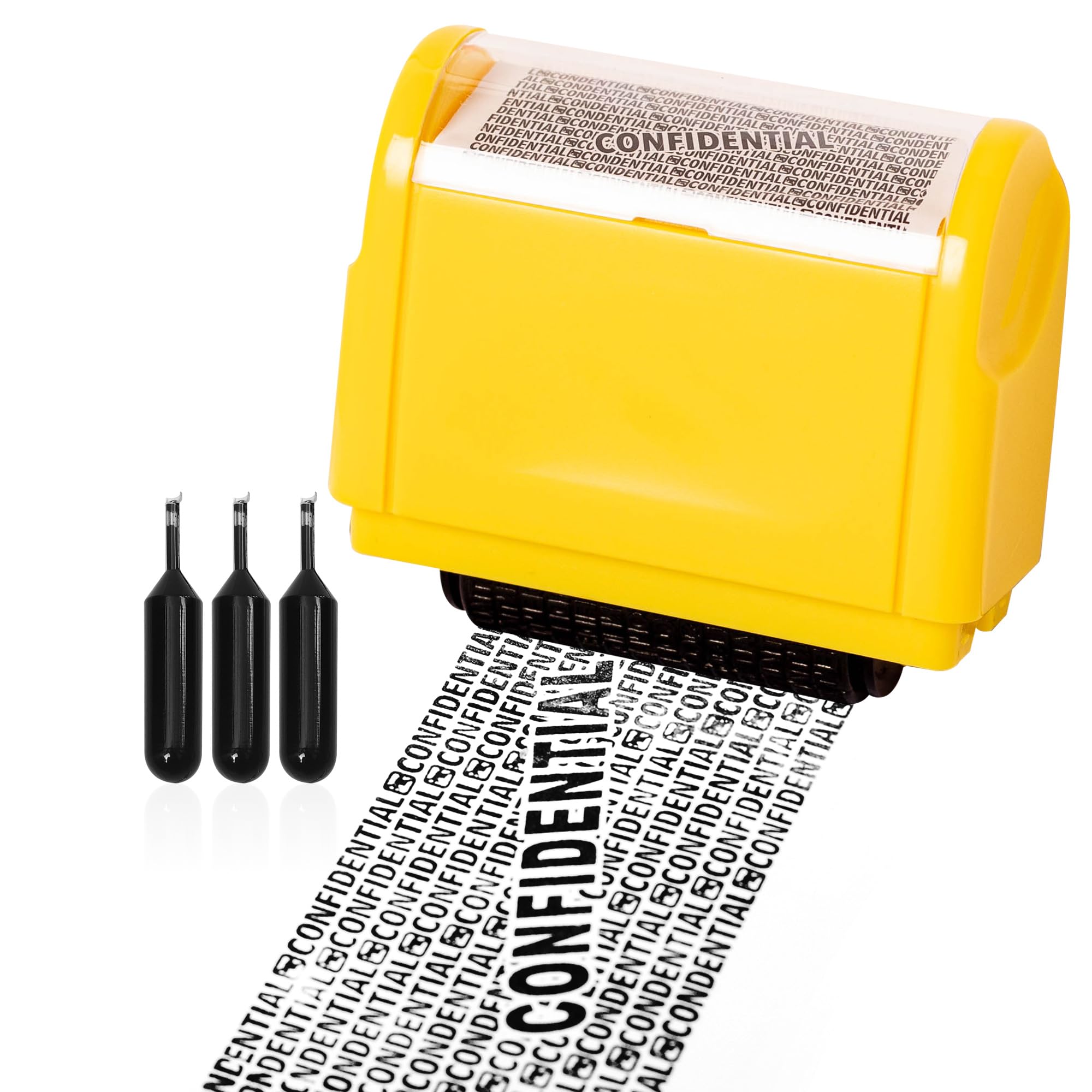 Privacy ID Address Blocker Stamp - Identity Theft Protection & Personal Data Security Defender with 3 Refills (Wide Yellow)