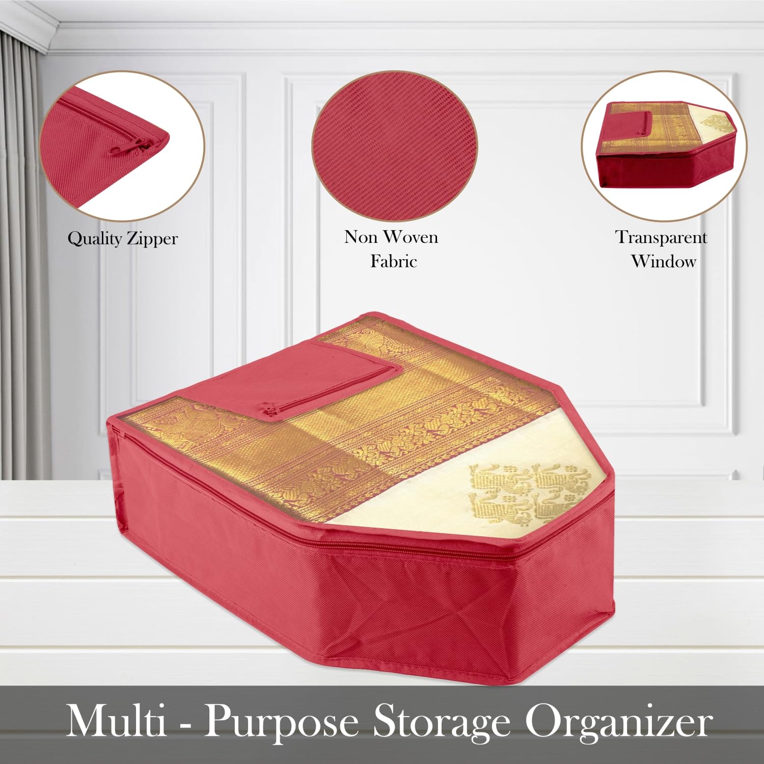 Kuber Industries Blusenabdeckung | Kleideraufbewahrungstasche | Reißverschluss Kleiderschrank Organizer | Kleider-Organizer mit angenähter Tasche | Vlies-Vorderseite transparente Blusenabdeckung | 12