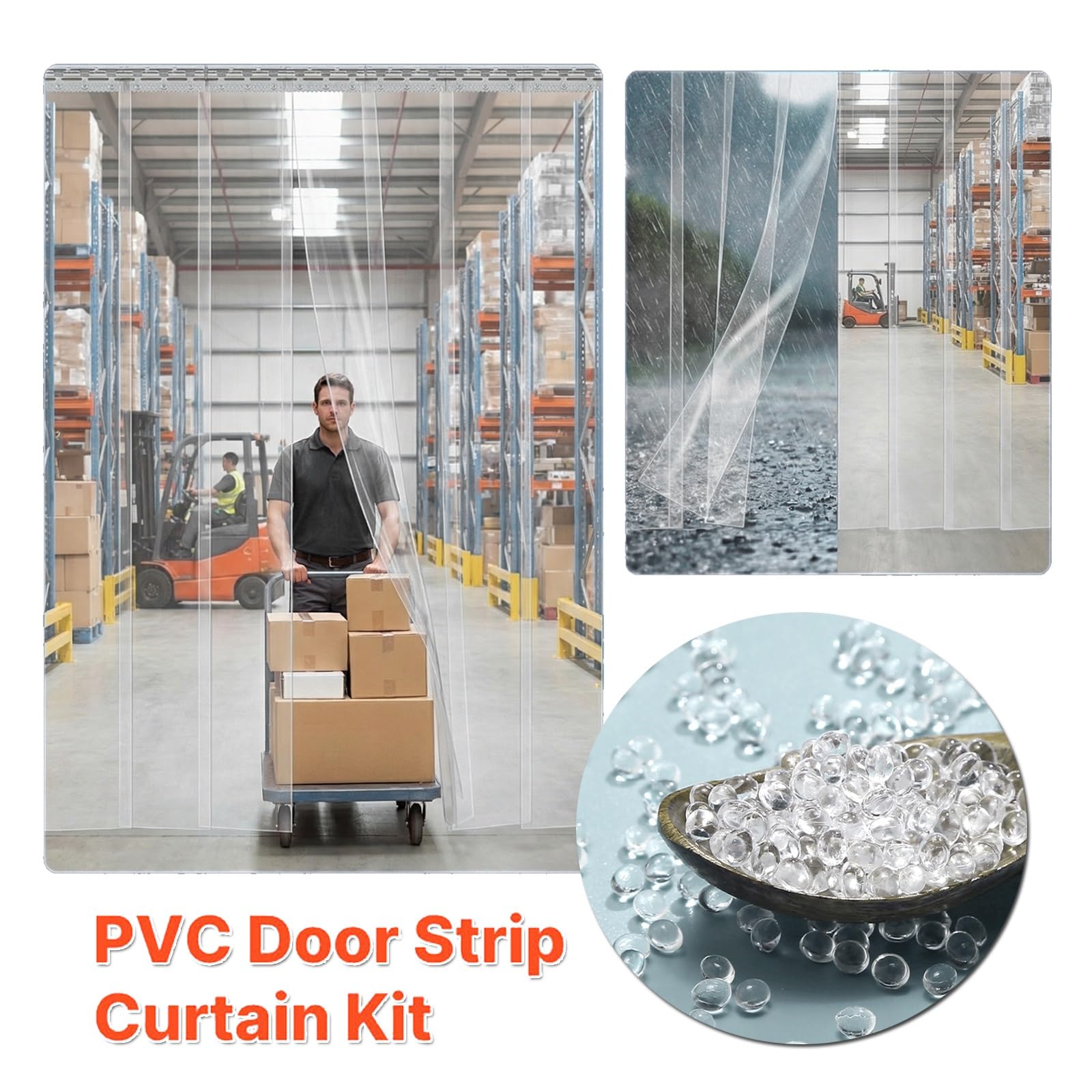 Kit de rideau en PVC robuste de 1,7 mm d'épaisseur pour porte d'entrée, congélateurs et glacières, entrepôt industriel, dimensions : 225 x 300 cm (l x H)