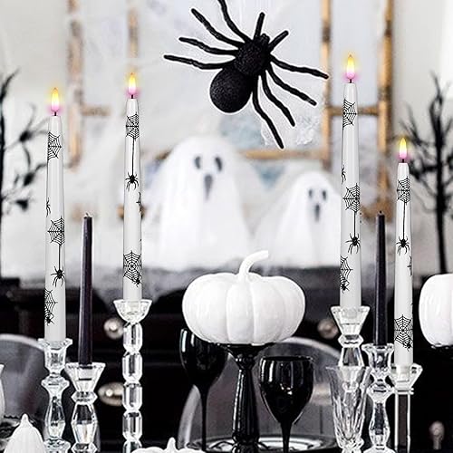 Miniatura 7 de Wondise Velas cónicas sin llama de Halloween con control remoto y temporizador, paquete de 4 velas de araña de Halloween, funciona con pilas, velas