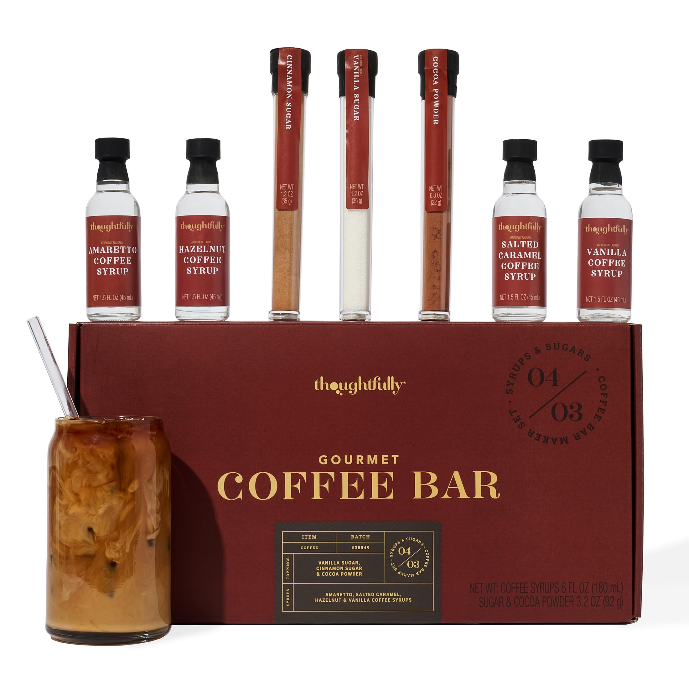 Gourmet, Coffee Bar Gift Set, Includes 4 Delicious Coffee Syrups, 2 Flavored Sugars and 1 Cocoa Powder, Great Gift for Holiday, Christmas
