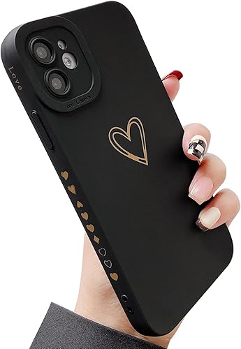 Qokey Funda para iPhone 11 de 6.1 pulgadas 2019, lindo corazón de amor chapado lateral y trasero con lente anticaída, protección de TPU suave, a