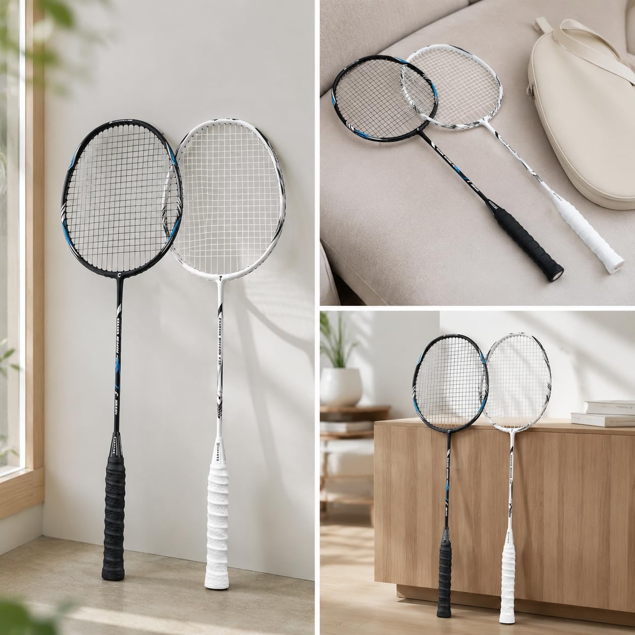Racchetta badminton in fibra di carbonio, set completo con volano per principianti e