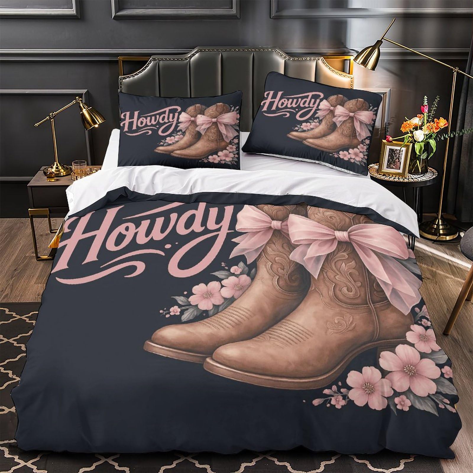 Housse de couette microfibre hypoallergique 220x240 respirante rose bow floral