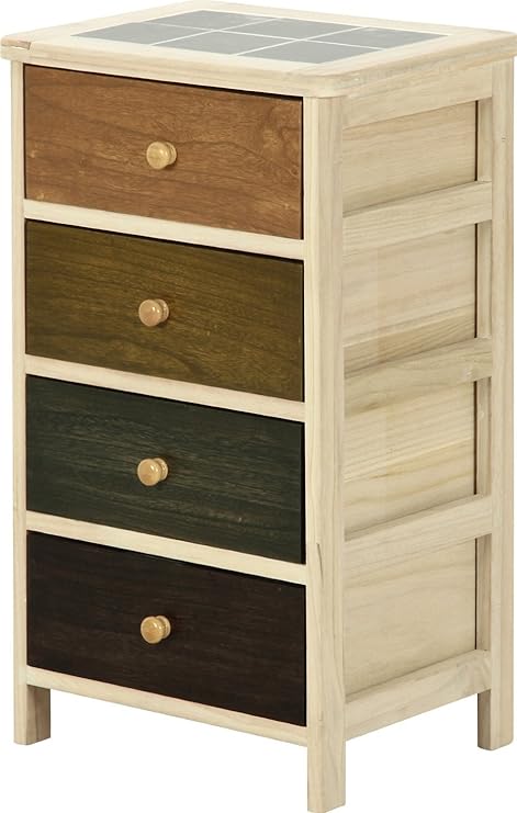 Amazon Co Jp 天板タイル仕様木製4段桐カラフルキッチンワゴン 野菜ストッカー シンクエ It 912 サイズ 40 30 67cm ホーム キッチン