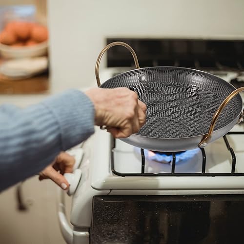 Miniatura 3 de Hemoton Sartén esmaltada de acero inoxidable, wok, fideos coreanos, sartén para paella, sartén de cocina, sartenes para saltar, panal, mini olla