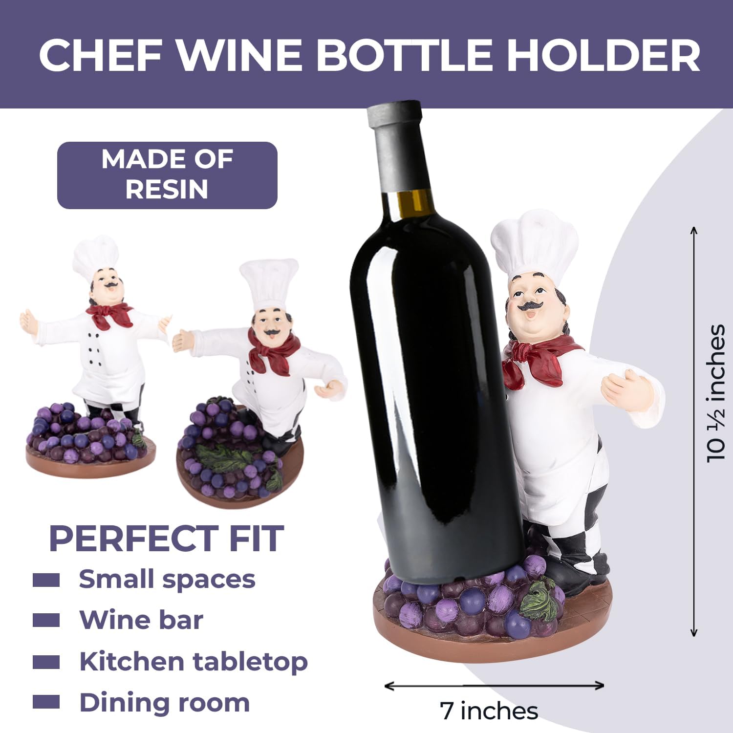 Toasting Italian Chef Wine Bottle Holder Decorative Wine Rack Sculpture for Kitchen & Bar Decor - Chef Hug Design