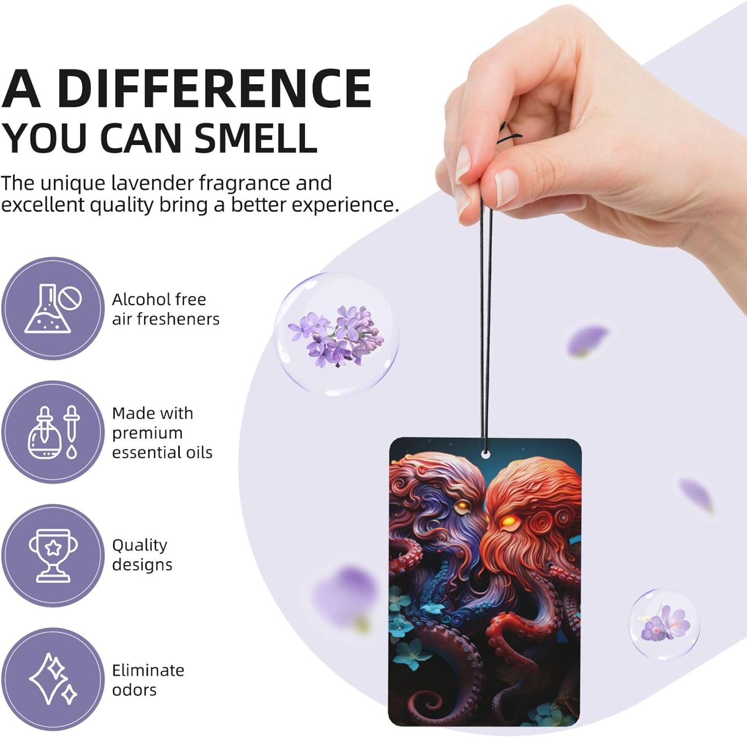Car Air Freshener 24 PCS Octopus Intertwined Hanging Car Air Fresheners Auto Interior Decor Card Freshener Strong Scented Card Lavender Cars Scents for Office Bedroom Close Drawer Rectangle