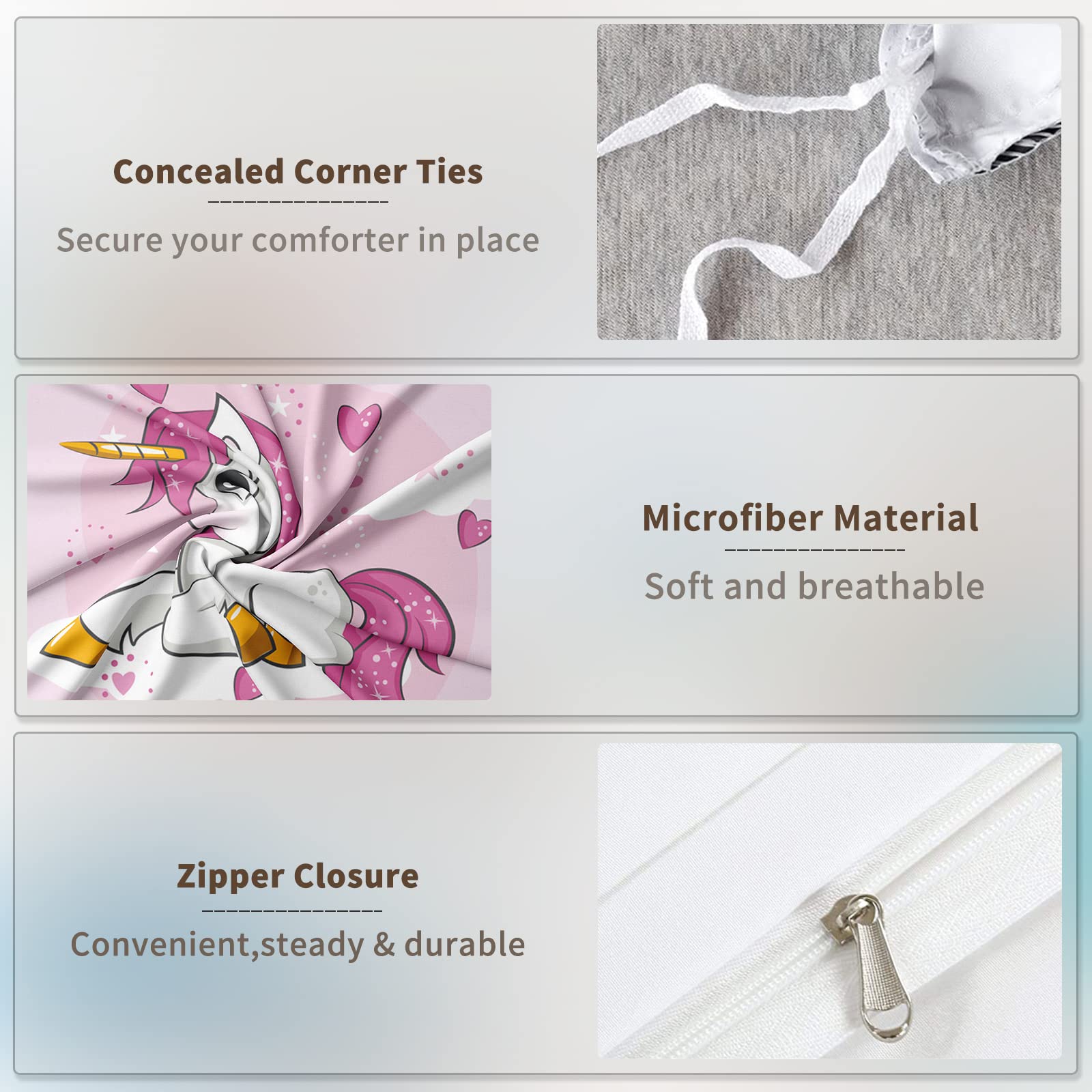 AVJWWD Set di Biancheria da Letto per Bambini, in Microfibra, con Motivo a Unicorno, con Stampa 3D, 3 Pezzi, con Chiusura a Strappo, Morbido per Ragazze (B, 220x240cm)