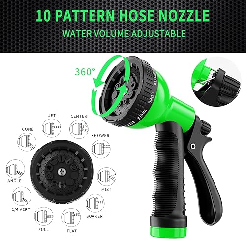 Miniatura 5 de Manguera de jardín EVA Recoil de 50 pies, manguera de jardín con bobina con 3 paquetes de 10 patrones de boquilla de manguera, manguera de agua
