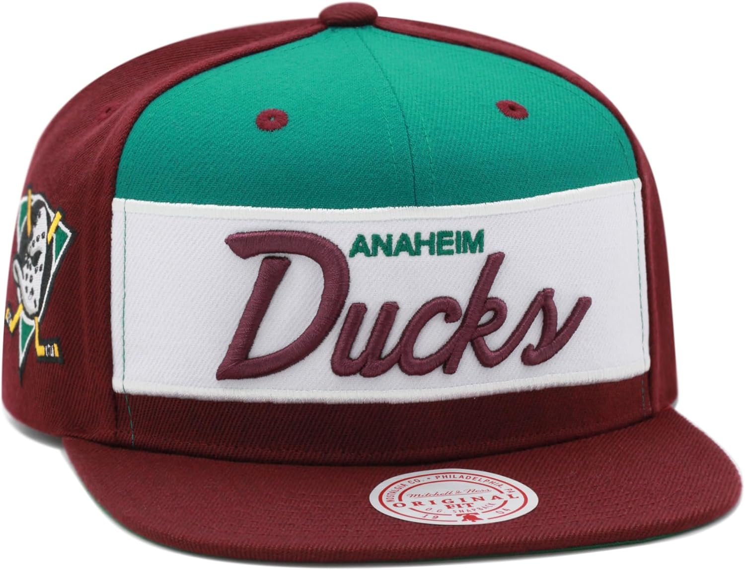 Mitchell & Ness Anaheim Mighty Ducks NHL Retro Sport Vintage Snapback Hat Cap - Burgundy