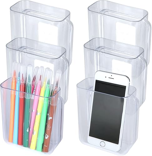 6Pack Plastic Wall Folders, Acrylic Single Pocket Wall Mount File Holder, Clear Hanging Wall File Organizer for Office Home, 4” x 4.7” x 2”