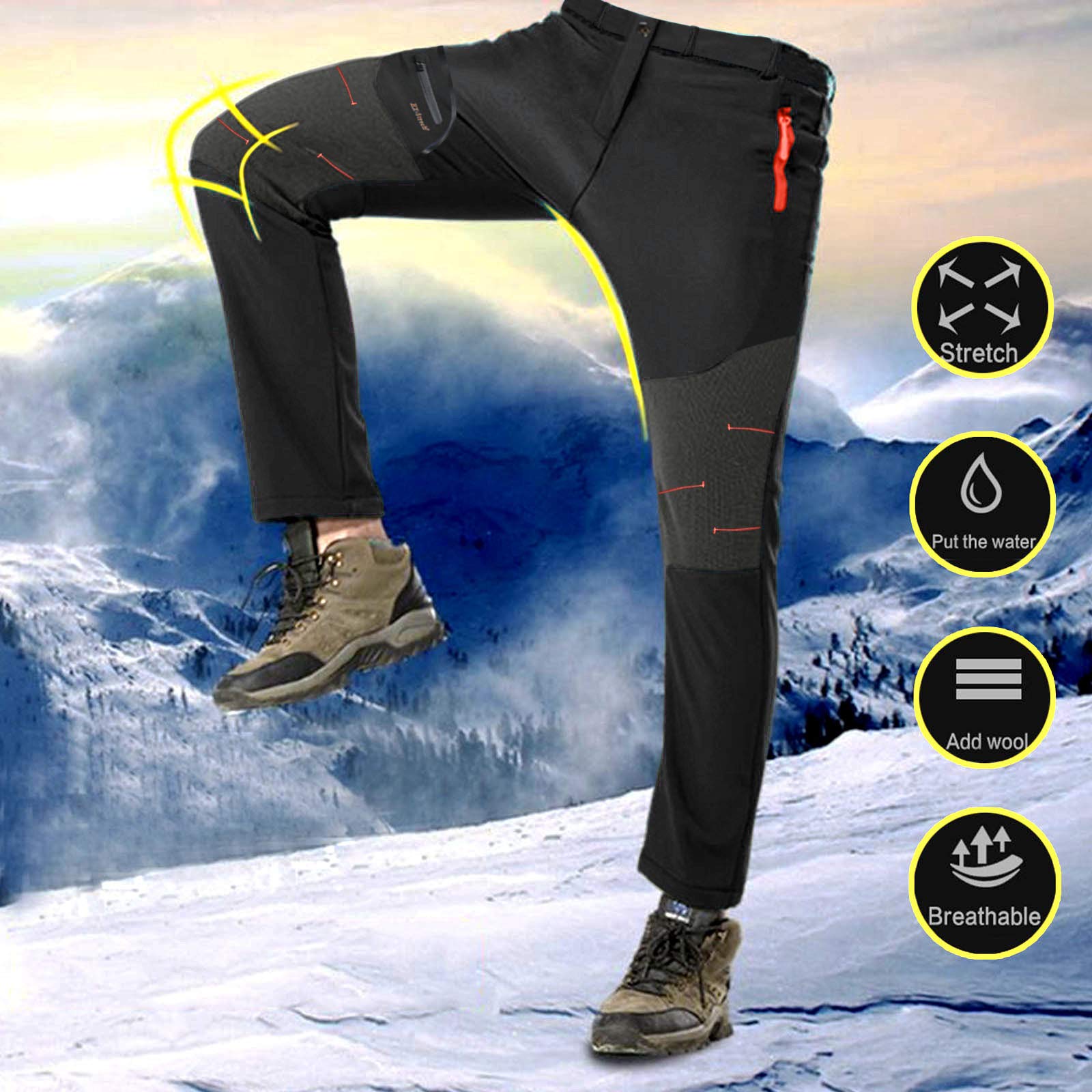 Pantalones de esquí impermeables para hombre, con forro polar, acolchados gruesos, bolsillos con cremallera, para senderismo y esquí, al aire libre, pantalones de snowboard acolchados gruesos
