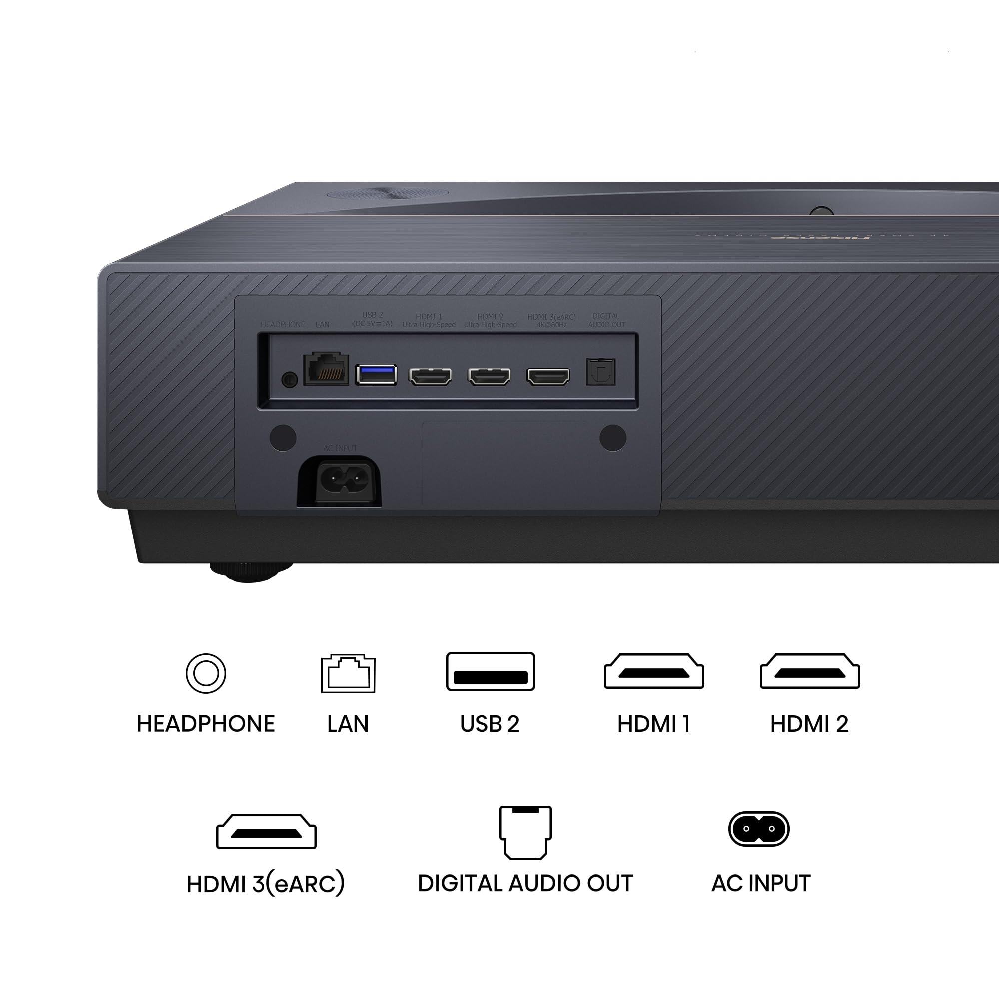 Hisense PT1 - Proyector Laser Tricroma UHD 4K Smart TV de Tiro Corto, de 80" a 150", 2500 Lumen, HDR10, Contraste Nativo 3000:1, Dolby Vision, Dolby Atmos, IMAX Enhaced, Smooth Motion, Mando Solar