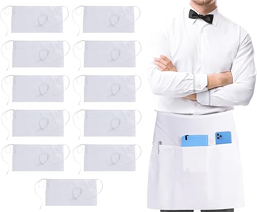 Utopia Wear 3 Pockets Waist Apron Pack of 12, Server Waitress Short Apron for Women Men, Kitchen, Restaurant and Crafting