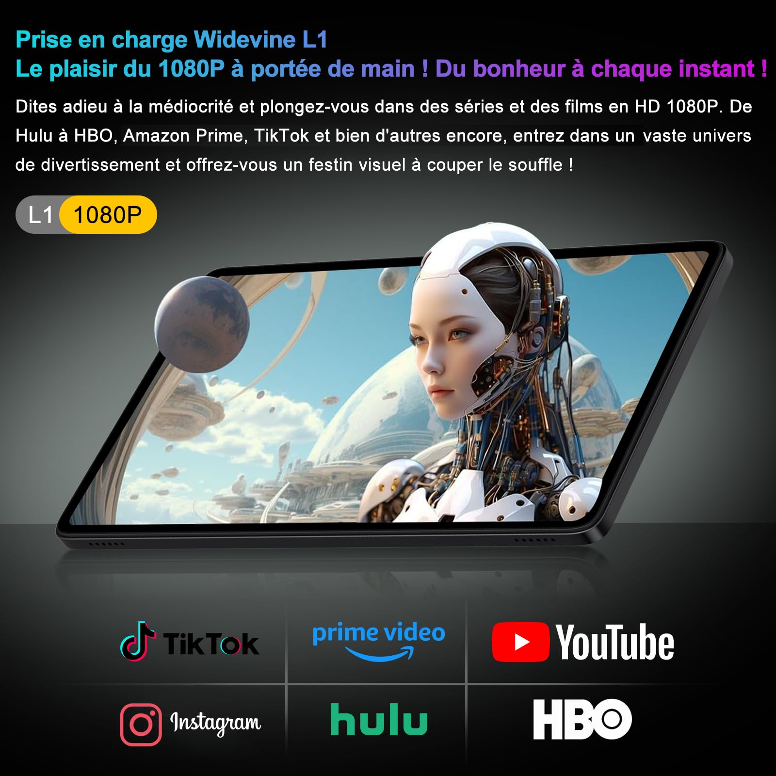 Tablette 10 Pouces Android 15 avec 30Go RAM+128Go ROM(TF/2To), Gemini AI, Tablette Tactile avec 5G+2.4G WiFi, Octa-Core,2.0 Ghz, 8000mAh, GMS, Widevine L1, BT 5.0,Tablettes avec Clavier et Souris-Noir