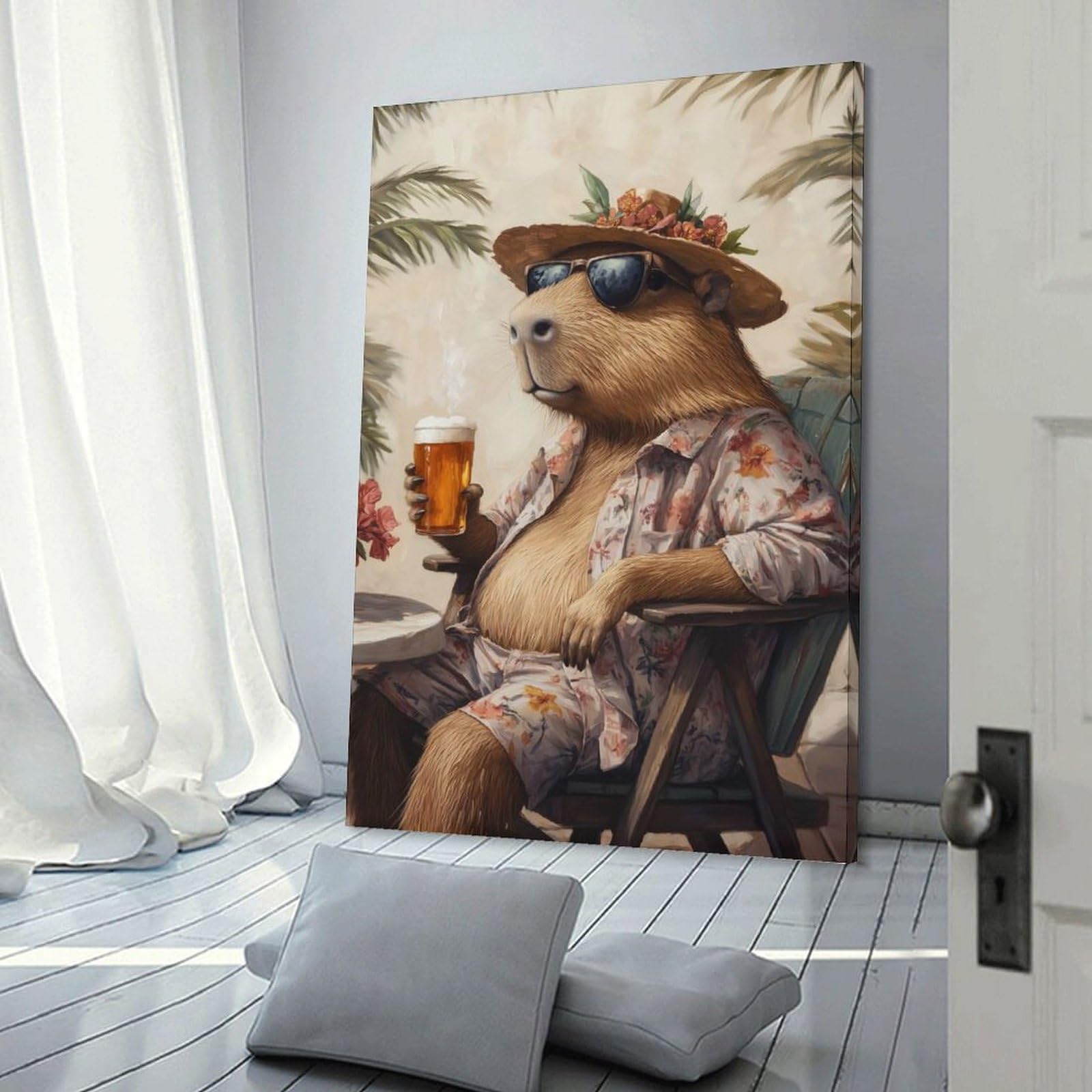 Junmoney Frame-Style-9-1 Capybara In Sunglasses Decorative Wall Artwork, 16X24inch(40X60cm), For Work Areas, Reading Rooms Or Studios, Wall Art That Adds Style To Work Areas