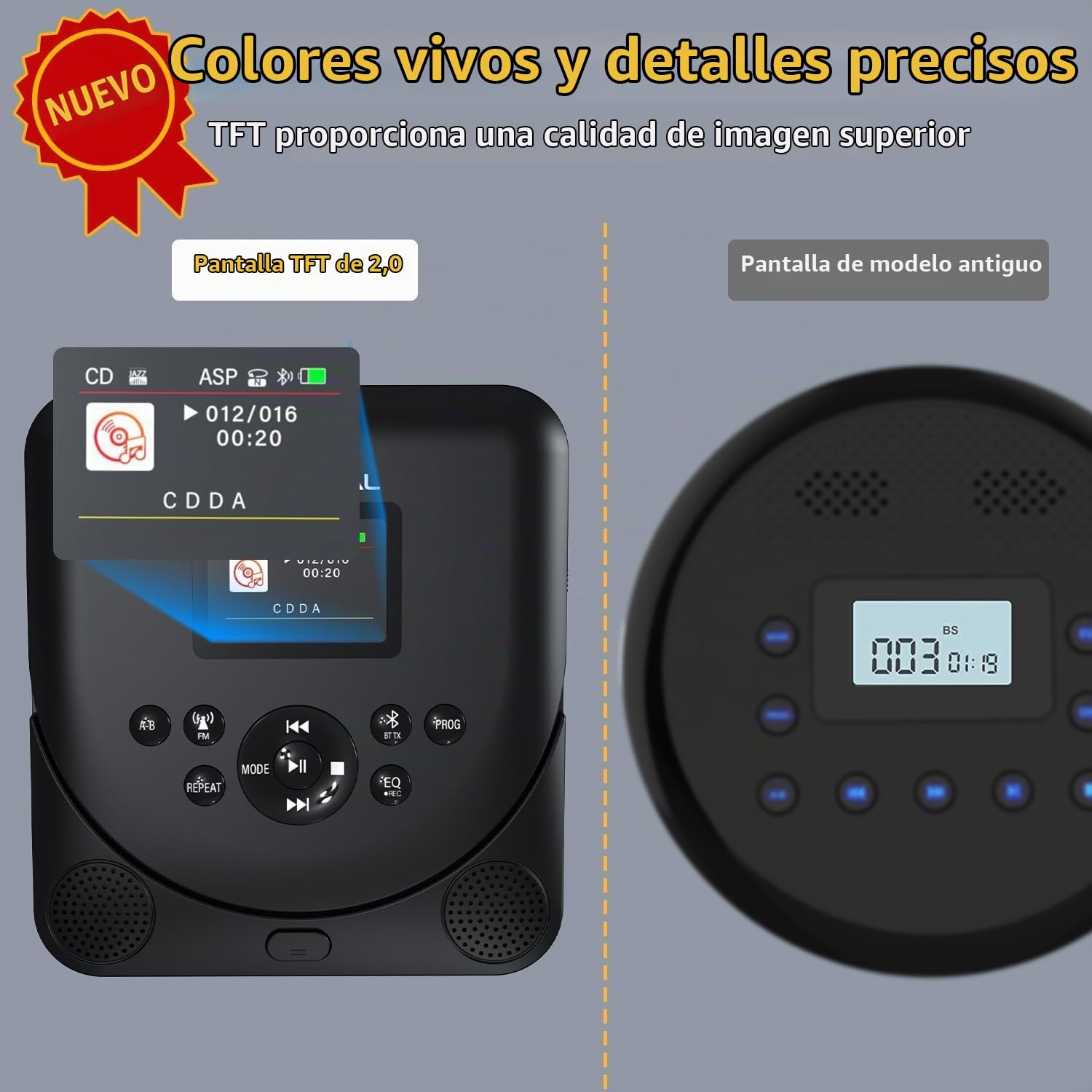 Reproductor de CD Portátil con Pantalla TFT, 2025 MONODEAL Reproductor CD Portátil con Bluetooth, CD Player Recargable con Altavoz