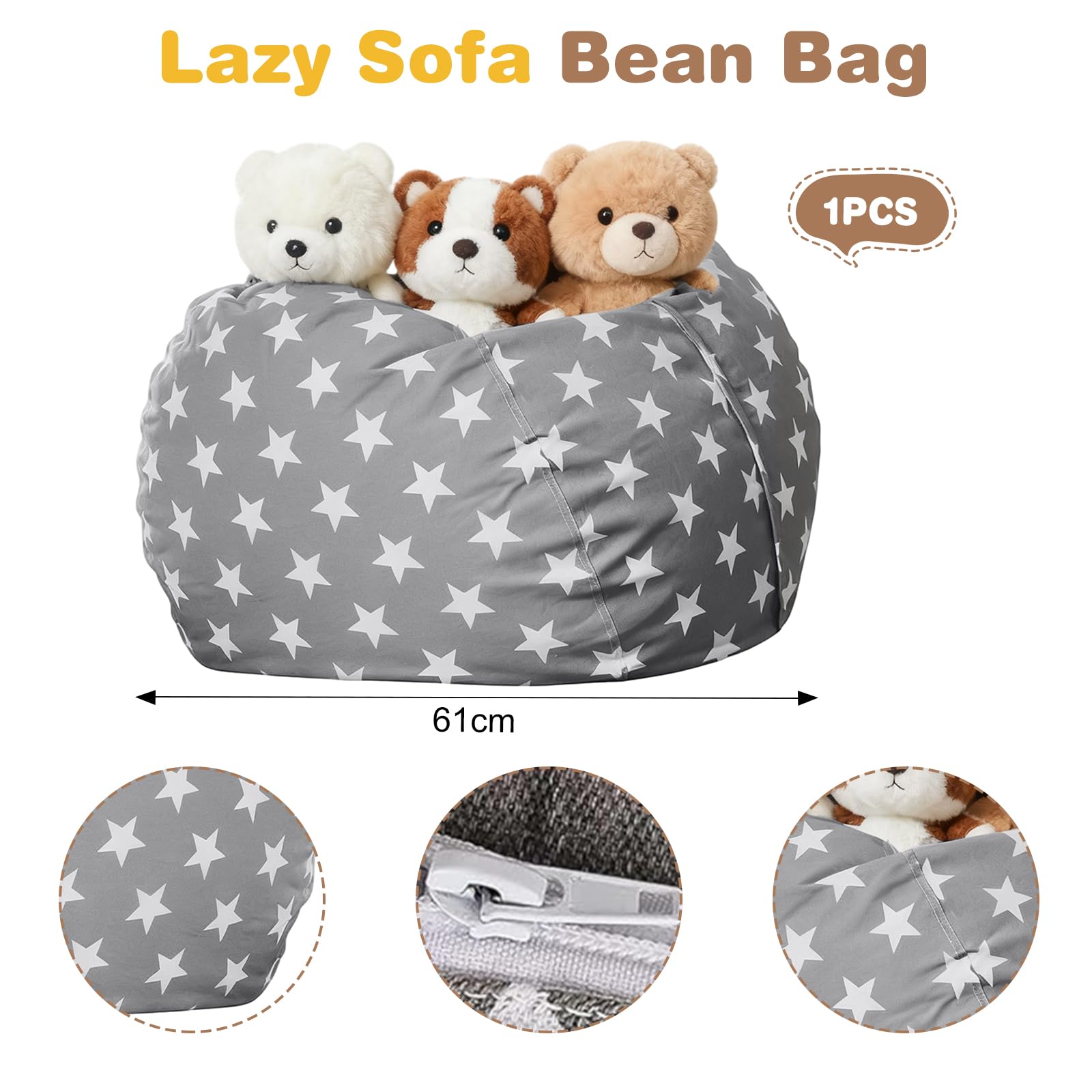Bolsa de almacenamiento de juguetes, puf para niños, sofá, bolsa de almacenamiento de juguetes, bolsa de almacenamiento de juguetes con cremallera, para juguetes, ropa de 24 pulgadas