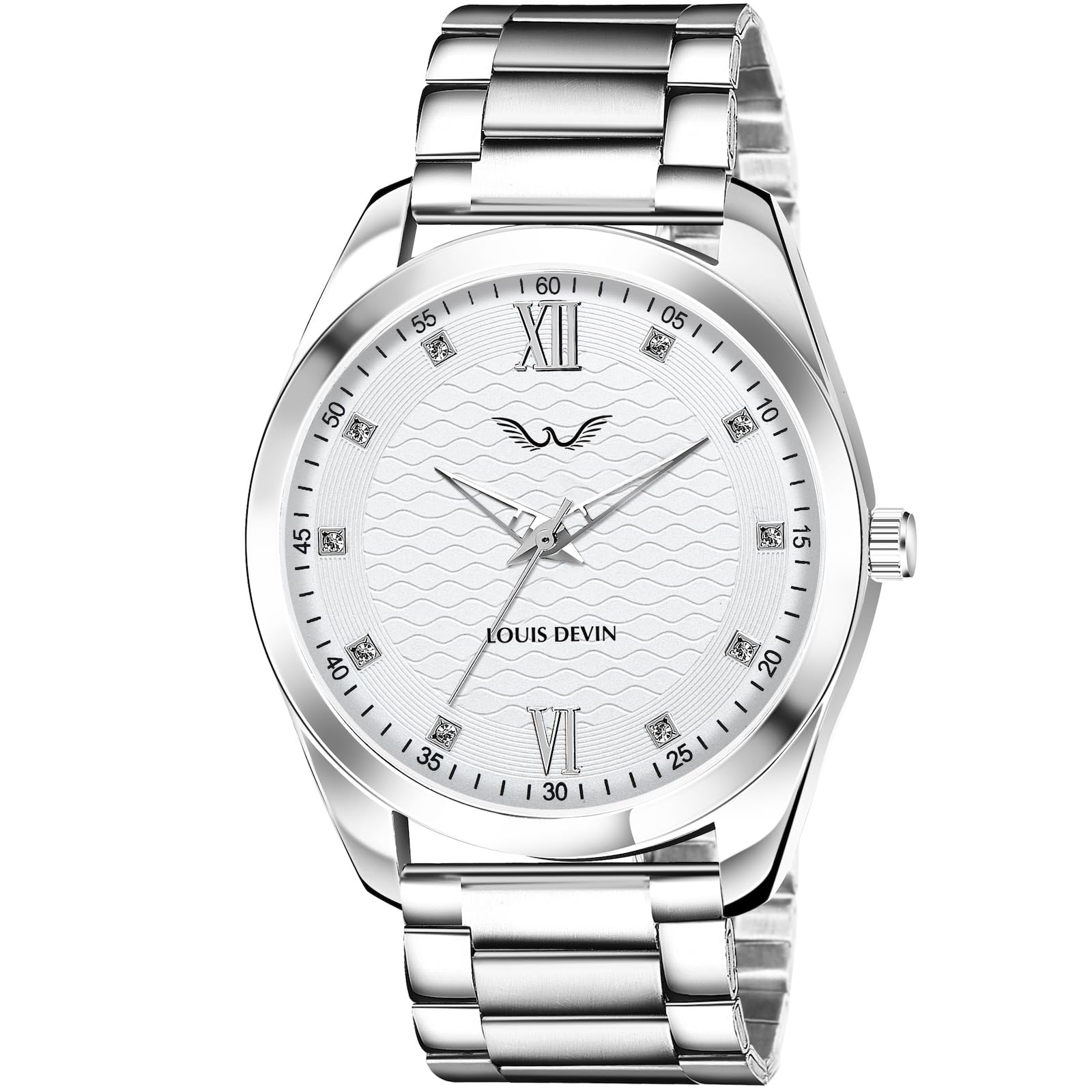 LOUIS DEVIN Stainless Steel Steel Chain Analog Wrist Watch For Men (White Dial) | Ld-Gr062-Wht-Ch, Band Color-Silver (B0D3HXGVQD) Amazon Price History, Amazon Price Tracker
