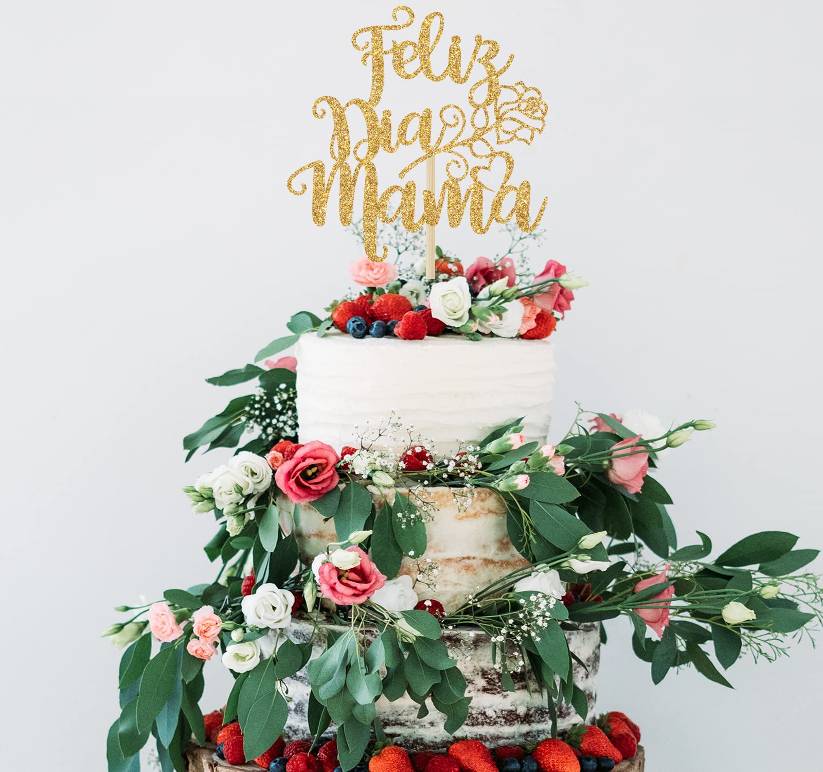 Feliz Dia Mama Cake Topper – Best Mom Ever / Happy Mother’s Day, Rose Gold Glitter Party Decor