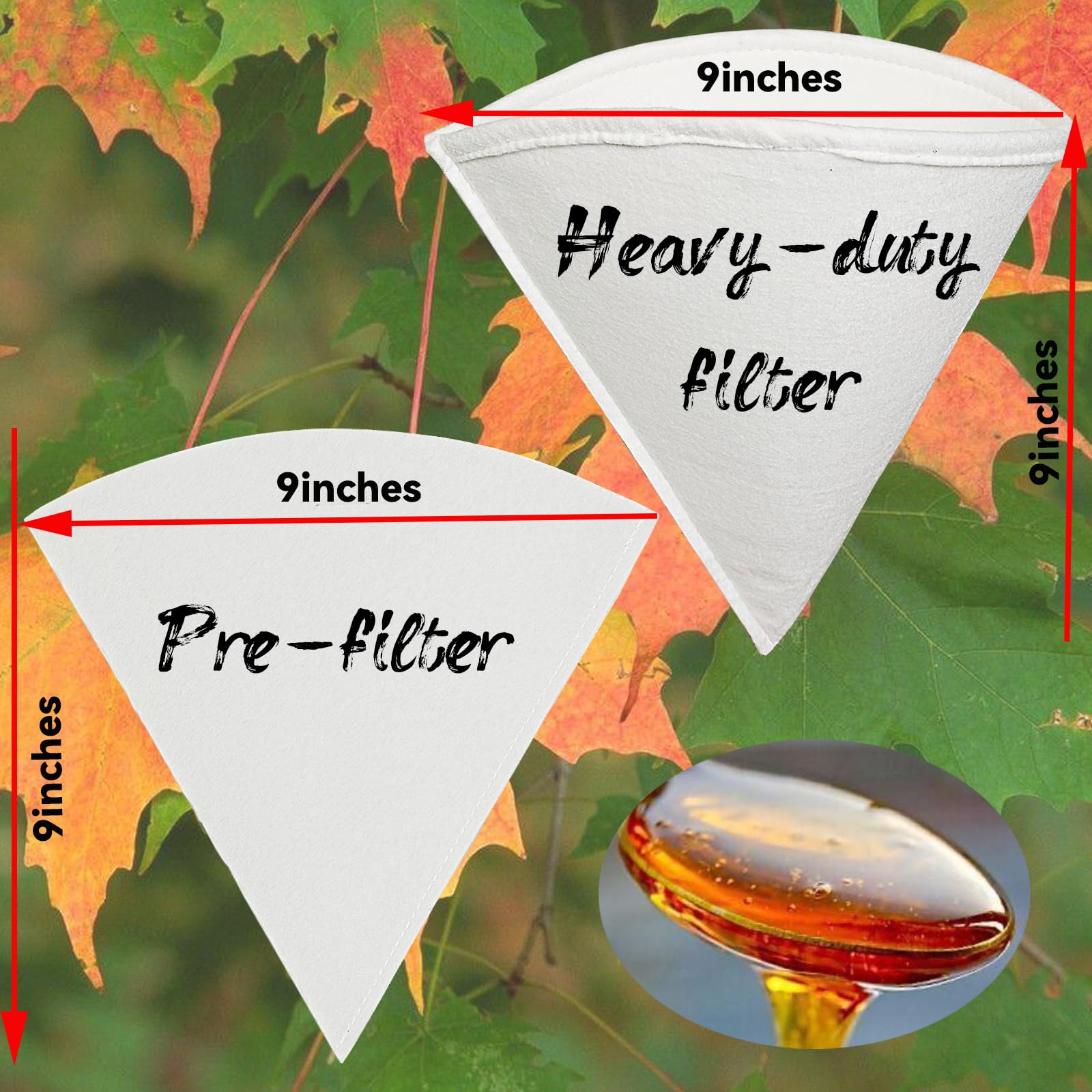 10PCS Maple Syrup Filters Set, 9 inches Reusable Premium Food Grade Filters, 8 Pre-filter&2 Heavy-duty filter, Beeswax Filters (10PCS)