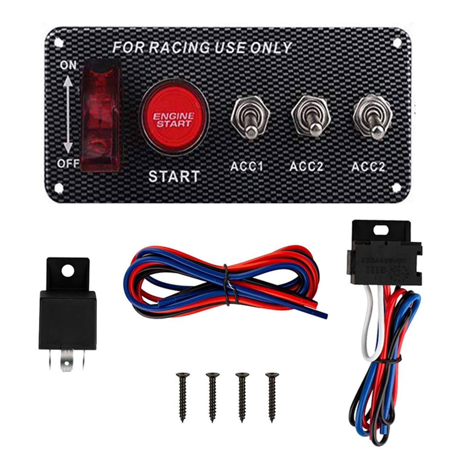 1 2V LED Panneau de commutateur d'allumage for Bouton de démarrage du Moteur de Voiture de Course LED Commutateur à Bascule Fibre de Carbone Qt313 (Color : Mode B)