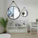 POZINO Miroir rond, 15" Miroir suspendu à corde, Miroirs du cercle de ferme, Miroir mural en métal noir pour salle de bains, Chambre, Salon, Entrée, Décor