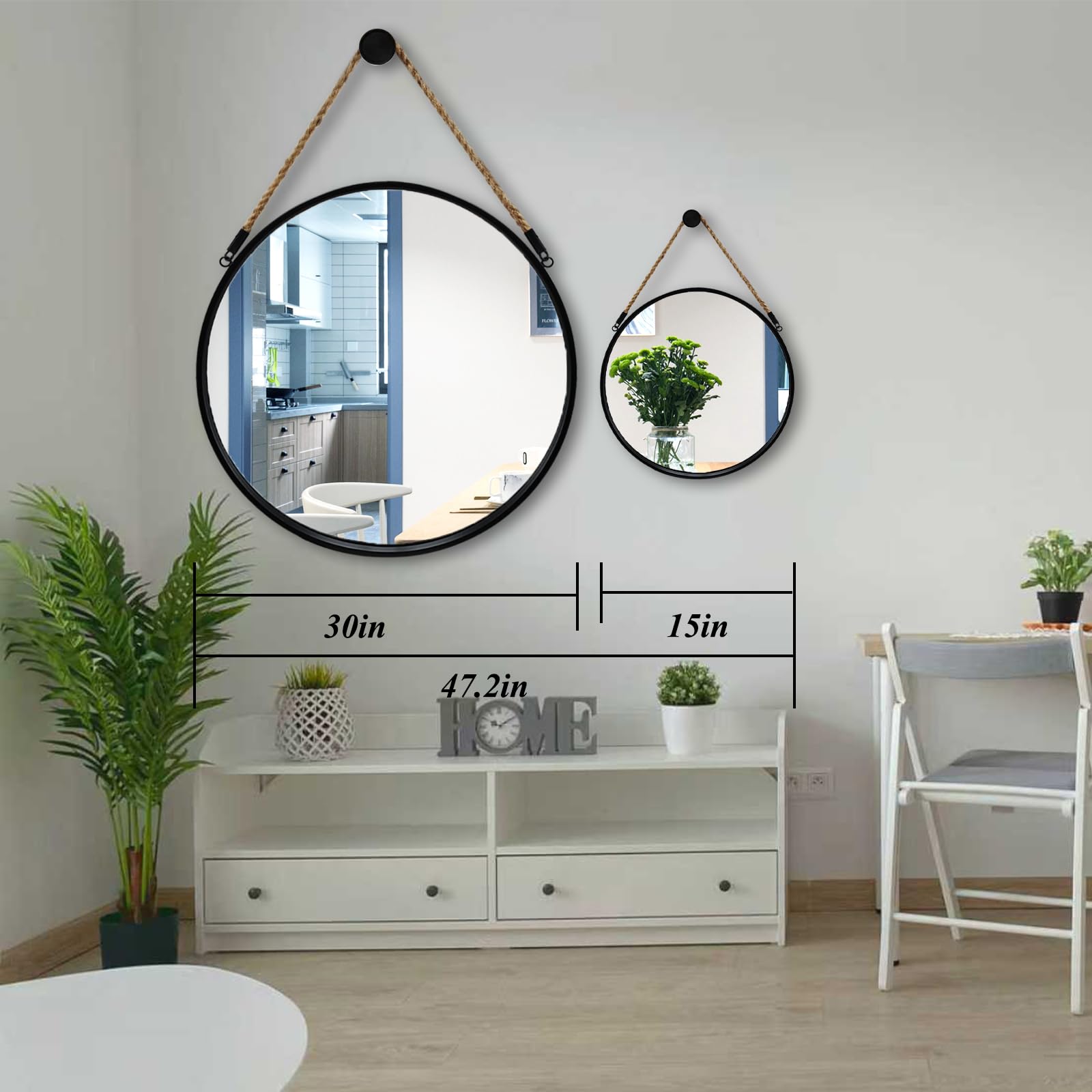 Miroir rond naturel à suspendre, 30 cm, style ferme, avec corde en cuir, pour salle de bain, chambre, salon, entrée, décoration intérieure Miroir rond naturel à suspendre, 30 cm, style ferme, avec corde en cuir, pour salle de bain, chambre, salon, entrée, décoration intérieure