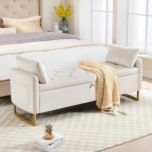 HOMYKA Storage Bench for Bedroom, 65 Inch End of Bed Storage Bench Beige