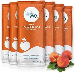 Paraffin Wax Refills Maxi Pack for Hands and Feet Bath – 6 Large 14 oz Blocks (5.25 lb) Peach Scent, Moisturizing Non-Greasy Wax for Arthritis Relief, Pedicure, Home Spa