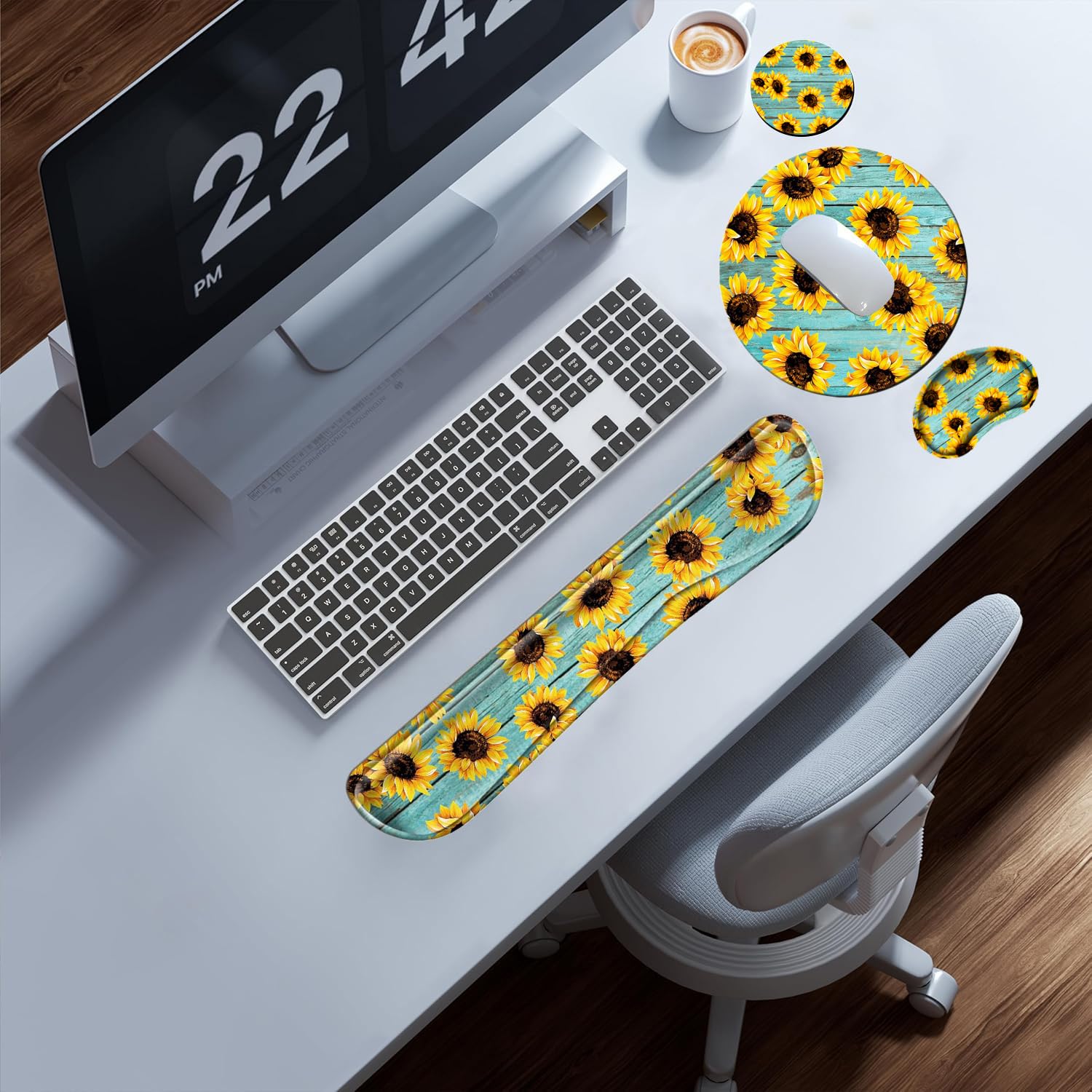 Tappetino per mouse e tastiera con poggiapolsi ergonomico per tastiera e mouse, set 4 in 1 tappetino per mouse con supporto per il polso, tappetino per computer in memory foam