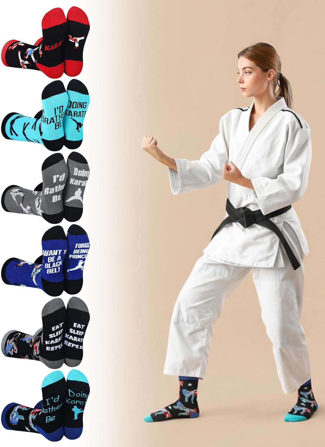 12 Pairs Funny Karate Socks Bulk Gifts for Boys, Girls, and Teachers Novelty Breathable Cotton Karate Crew Sock for Lover Gifts - Image 6