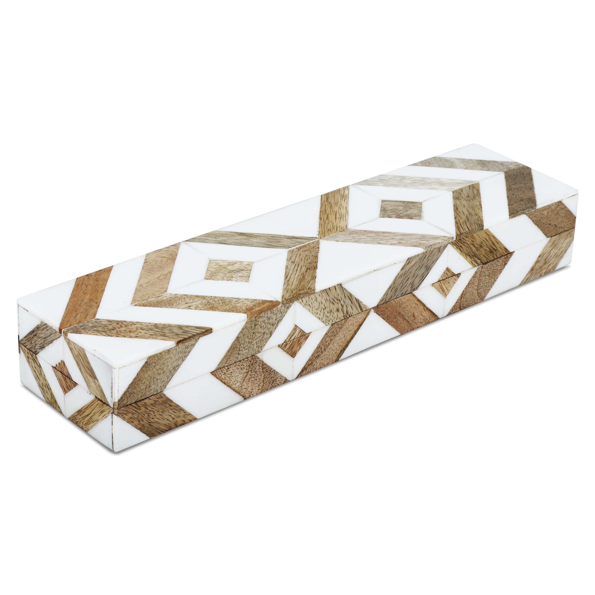 Handicrafts Home Handmade Decorative Storage Box with Lid - Jewelry Organizer, Keepsake Holder & Gift Box, Decor, Marquet Array Pattern Made with Resin Inlay & Wood,cajas organizadoras –10X2.5X1.5 In