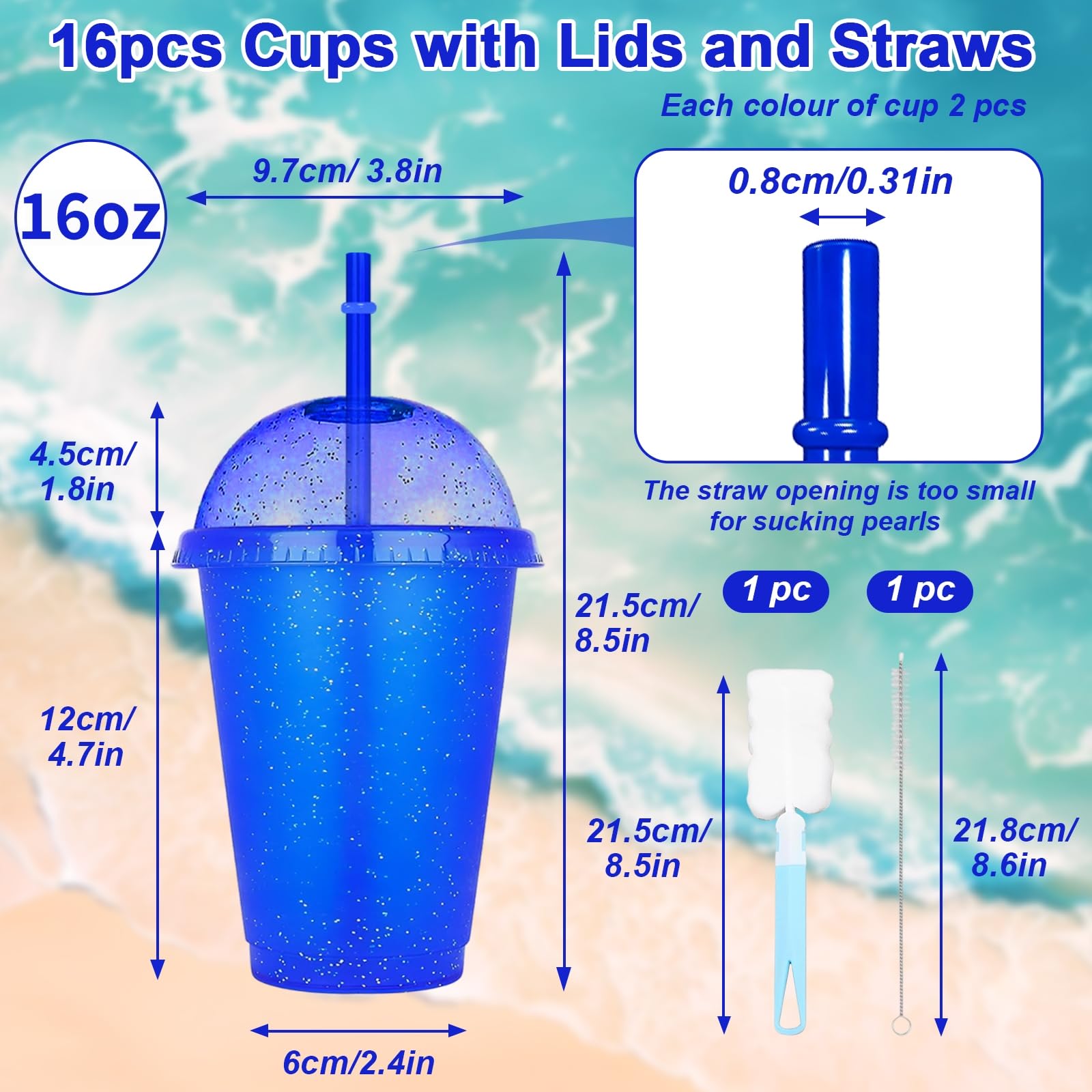 CoKeeSun Tumblers with Lids & Straws, Smoothie Cups 16PCS, 16oz/475ml Colour Changing Cups 8 Colors - Image 2