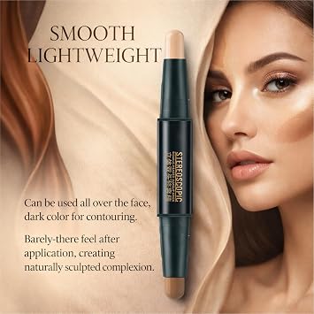 2-in-1 Contour and Highlighter Stick Kit,Smooth Sculpting Bronzer for Light Skin Tone,Cream Bronzer & Cool Toned Contour for Nose,Long Lasting and Waterproof Contour Sticks for Light Skin Makeup#02