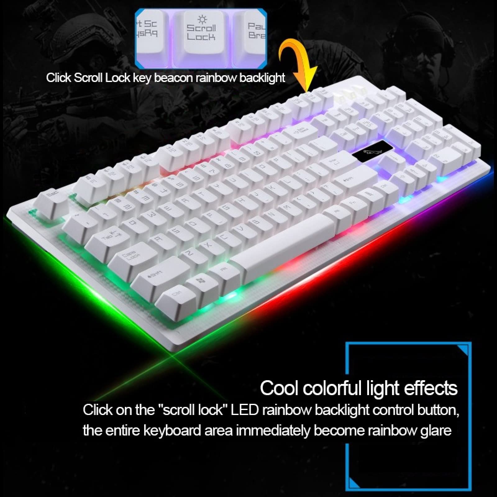 Tastiera del Computer G20 1600 DPI Professionale Retroilluminato RGB Retroilluminazione Meccanica Sospensione Tastiera + Mouse Ottico Kit Compatible for Laptop, PC (Nero) (Colore : Black)
