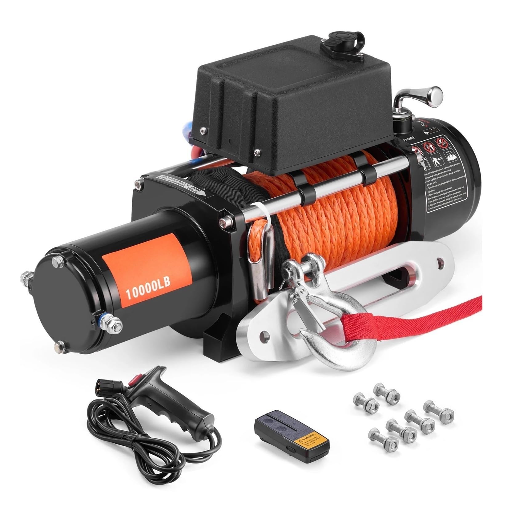 Cabrestante Eléctrico De 10000 Libras, Para Camión Y Coche Con Control Inalámbrico Cuerda Sintética 65 Pies Para Remolcar Todoterreno SUV Herramienta Elevadora Eléctrica