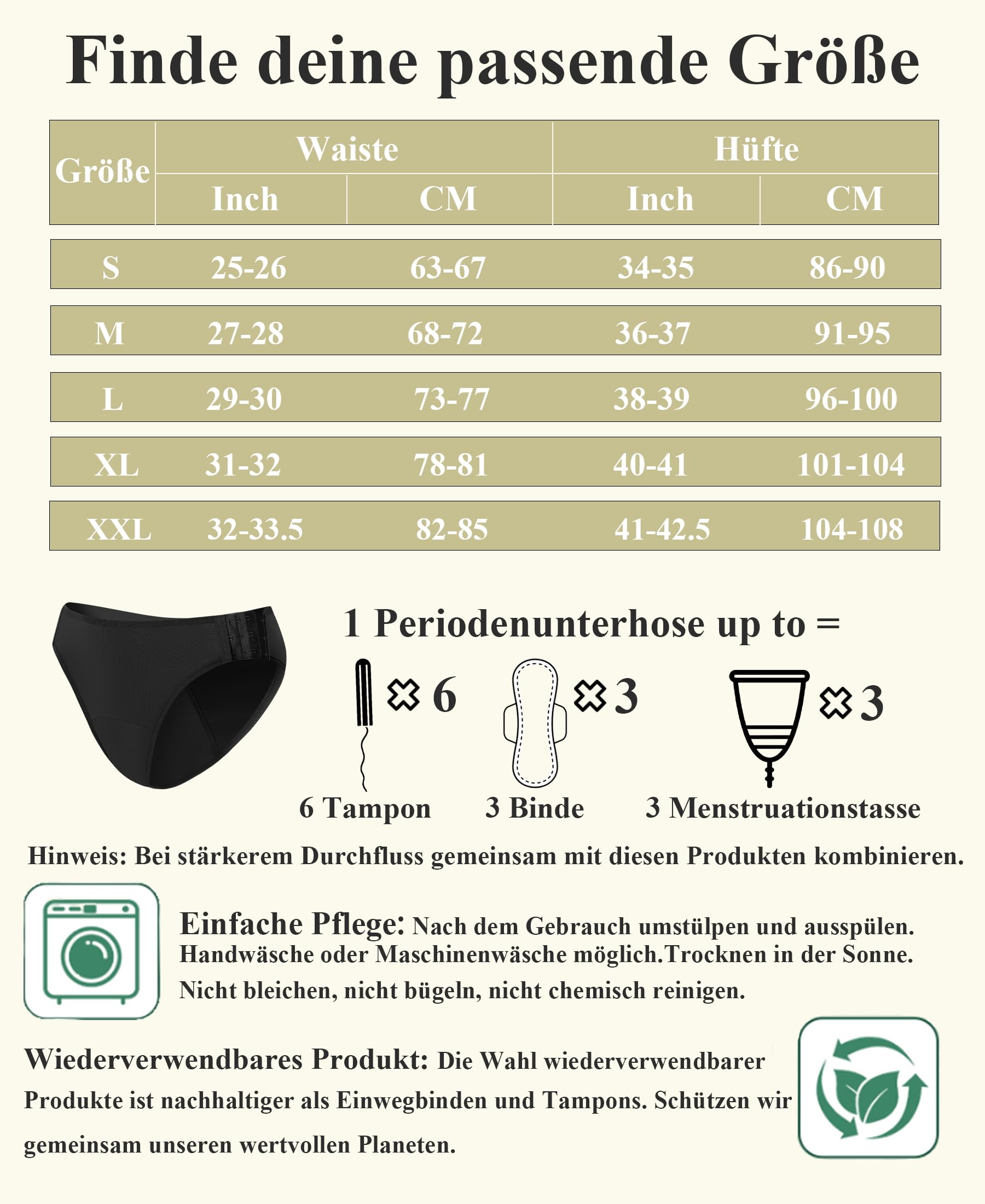 ALL OF ME Periodenunterwäsche Damen Starke Blutung (60ml) Baumwoll Unterwäsche Atmungsaktiv Menstruation Verstellbar Unterhosen Slips