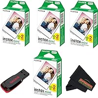 Vista 10 de Fujifilm Instax mini película instantánea de luz diurna (paquete doble + unidad flash USB de 32 GB) con paño de limpieza de microfibra Sunshine