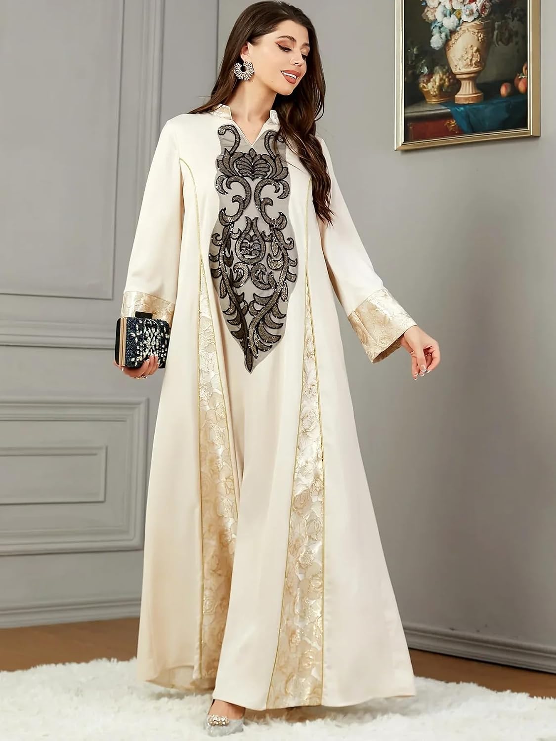 LIXINGHEITANG Sequins Dress for Women Abaya Evening Morocco Party Dresses Dubai Abayas Arab Long Robe
