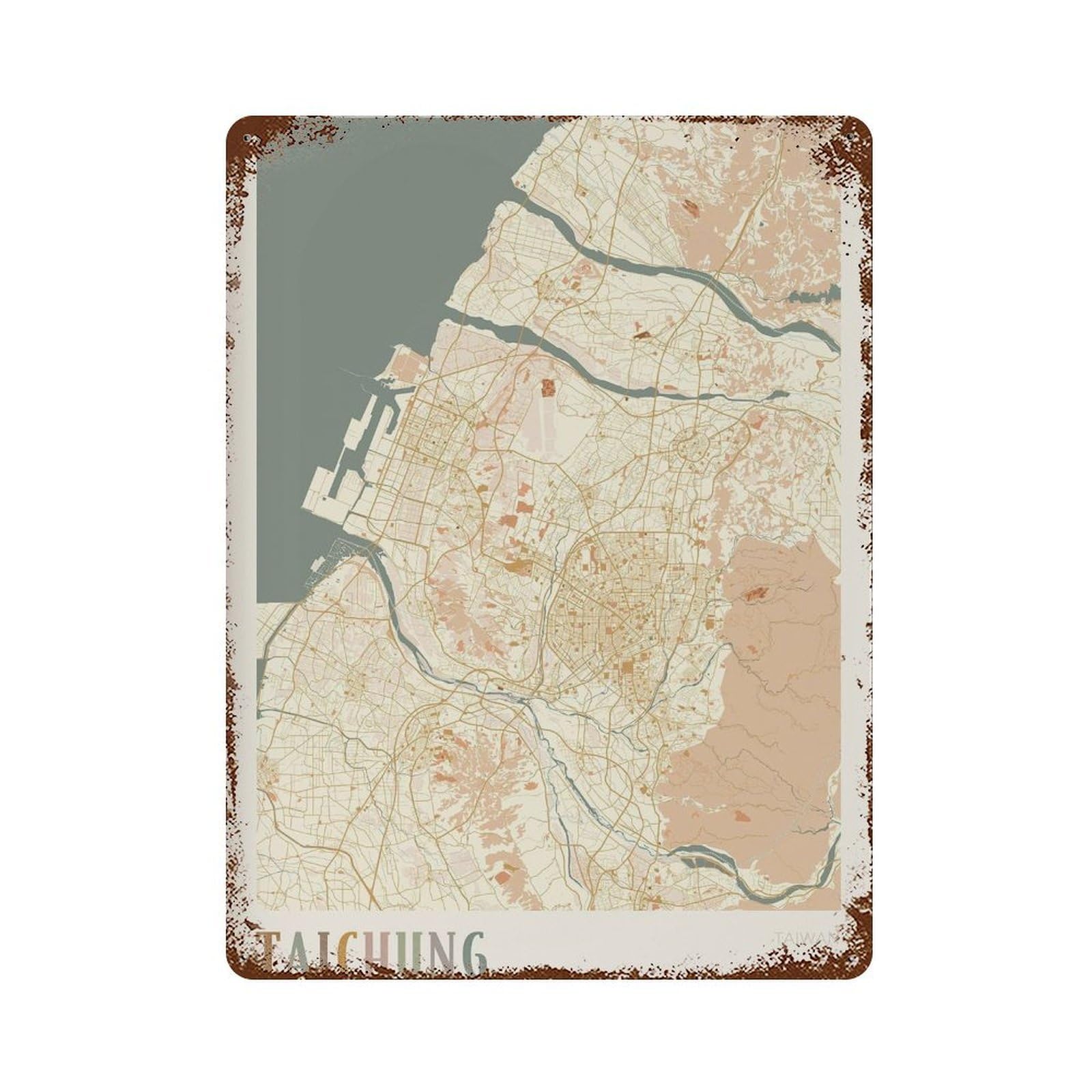 xiaoxiaoshen Taichung Map Taiwan Travel Gift Boho Wall Decor Art Metal Tin Poster Modern Home Decor Art Home Bar Shop Decorations Vintage Sign 40x30cm