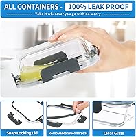 Vista 4 de Recipientes pequeños de vidrio para almacenamiento de alimentos de 24 piezas con tapas herméticas, juego de recipientes de preparación de comidas