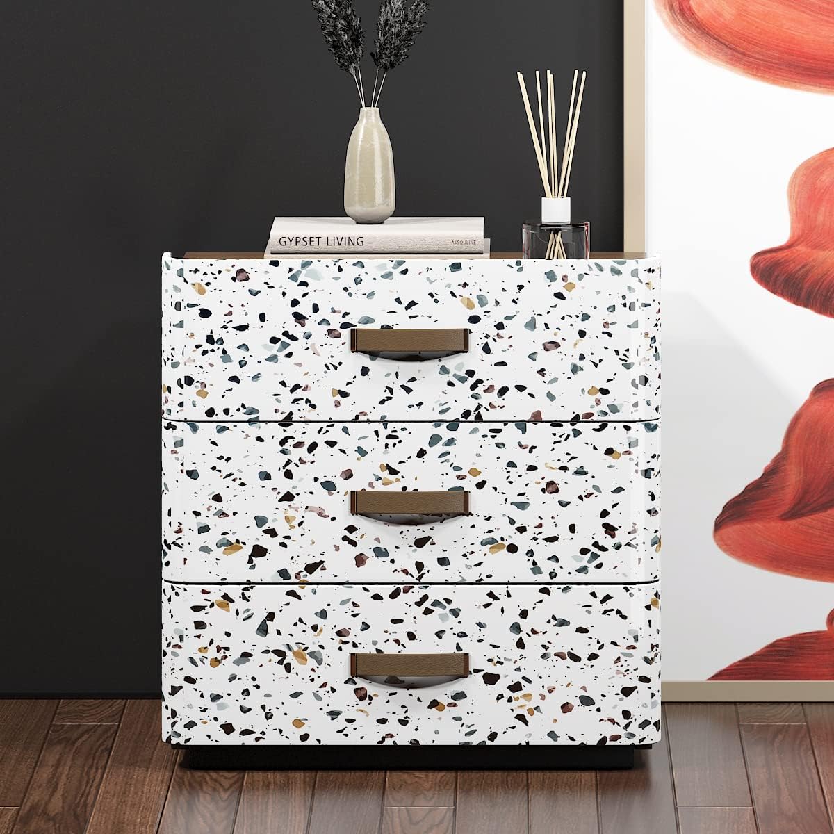 AbaBoorty 394x15.8 Inch Terrazzo Contact Paper Stick and Peel Wallpaper for Countertops White Granite Removable Wall Paper Covers Counter Top Old Furniture Waterproof