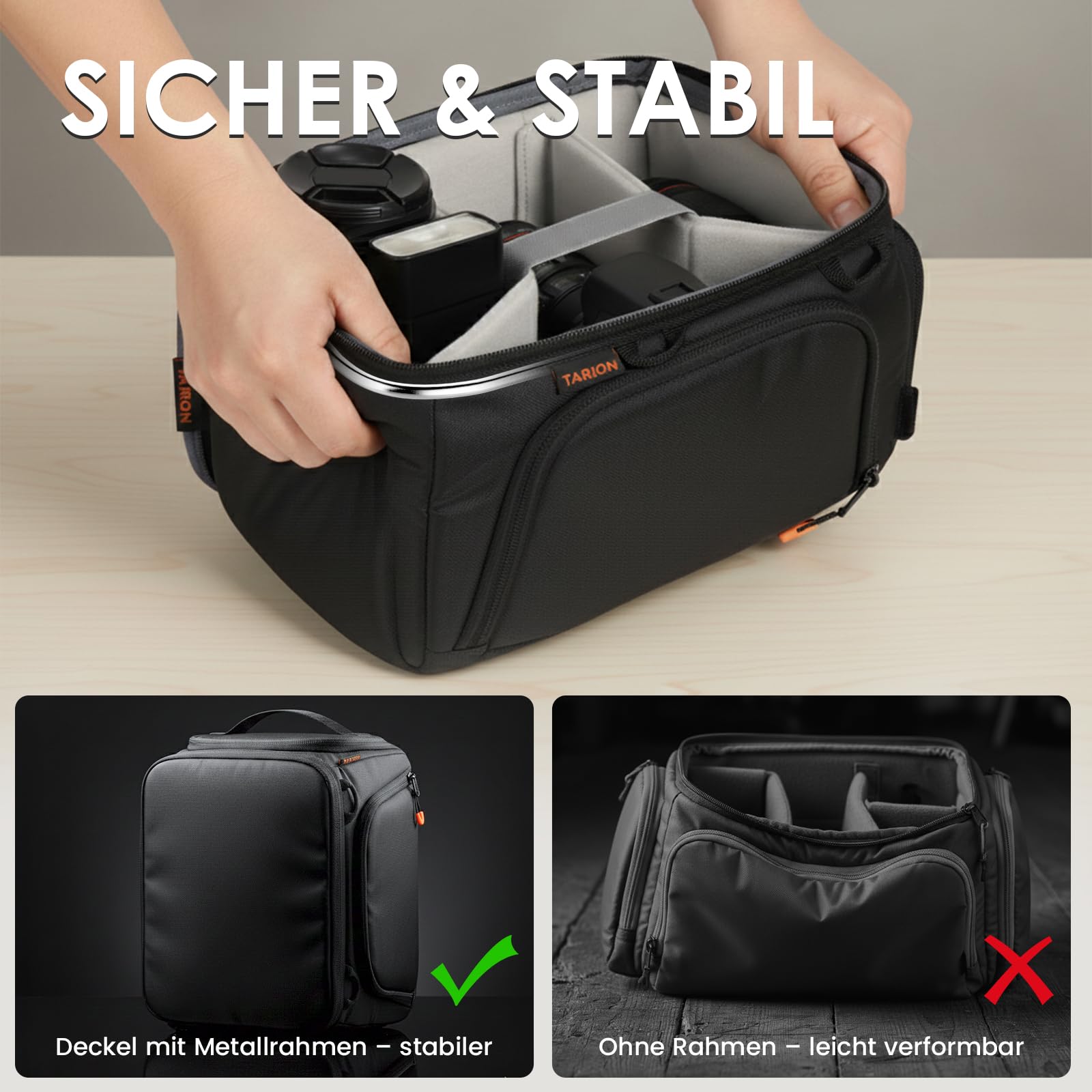 TARION Kamera Einsatztasche Innen Kameratasche: Kamera Einsatz für Rucksack Innentasche Gepolsterte SLR Tasche mit Abnehmbare Decke für DSLR Objektive Spiegelreflex ShellCore(S) | Schützender Rucksack Einsatz für SLR DSLR Kameras Objektive Spiegelreflex S